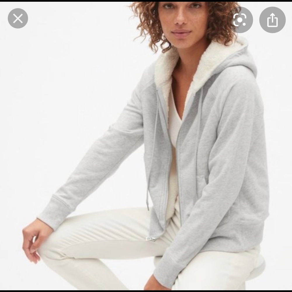 gap sherpa lined zip hoodie heather gray